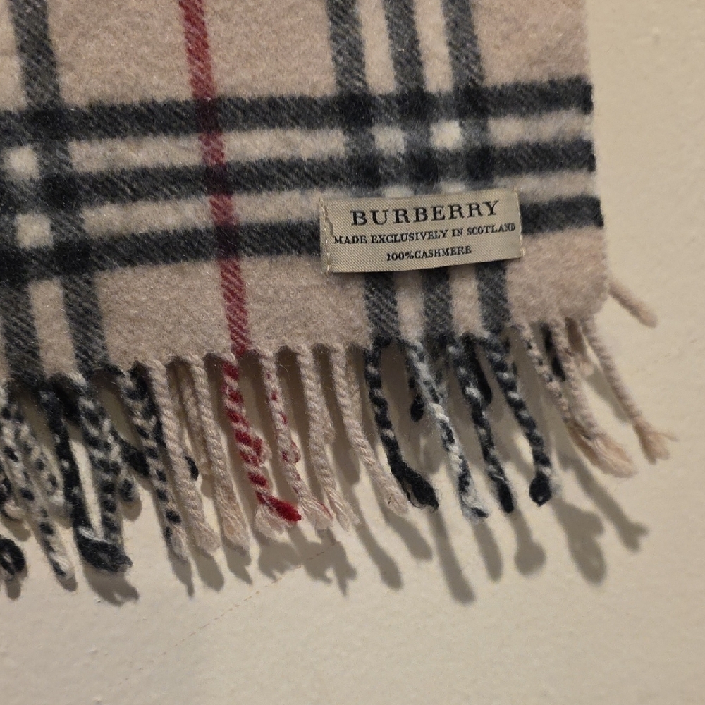 Burberry Plaid Wool Scarf in Red, Black, and Cream - Picture 3 of 8
